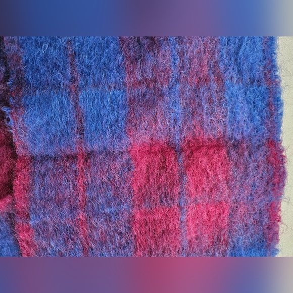 Plaid Royal Blue & Fuchsia Irish Mohair Scarf | SZ 57" - Picture 5 of 6